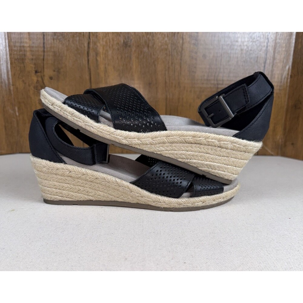 Earth Origins Naples Natasha Black Leather Ankle Strap Wedge Heel Sandals 8.5M - Picture 5 of 8